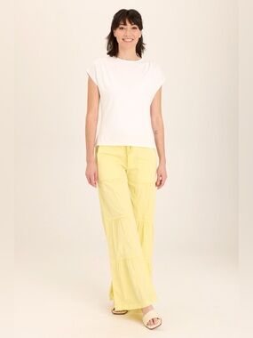XCVI Terraced Wide-leg Pants, Light butter yellow